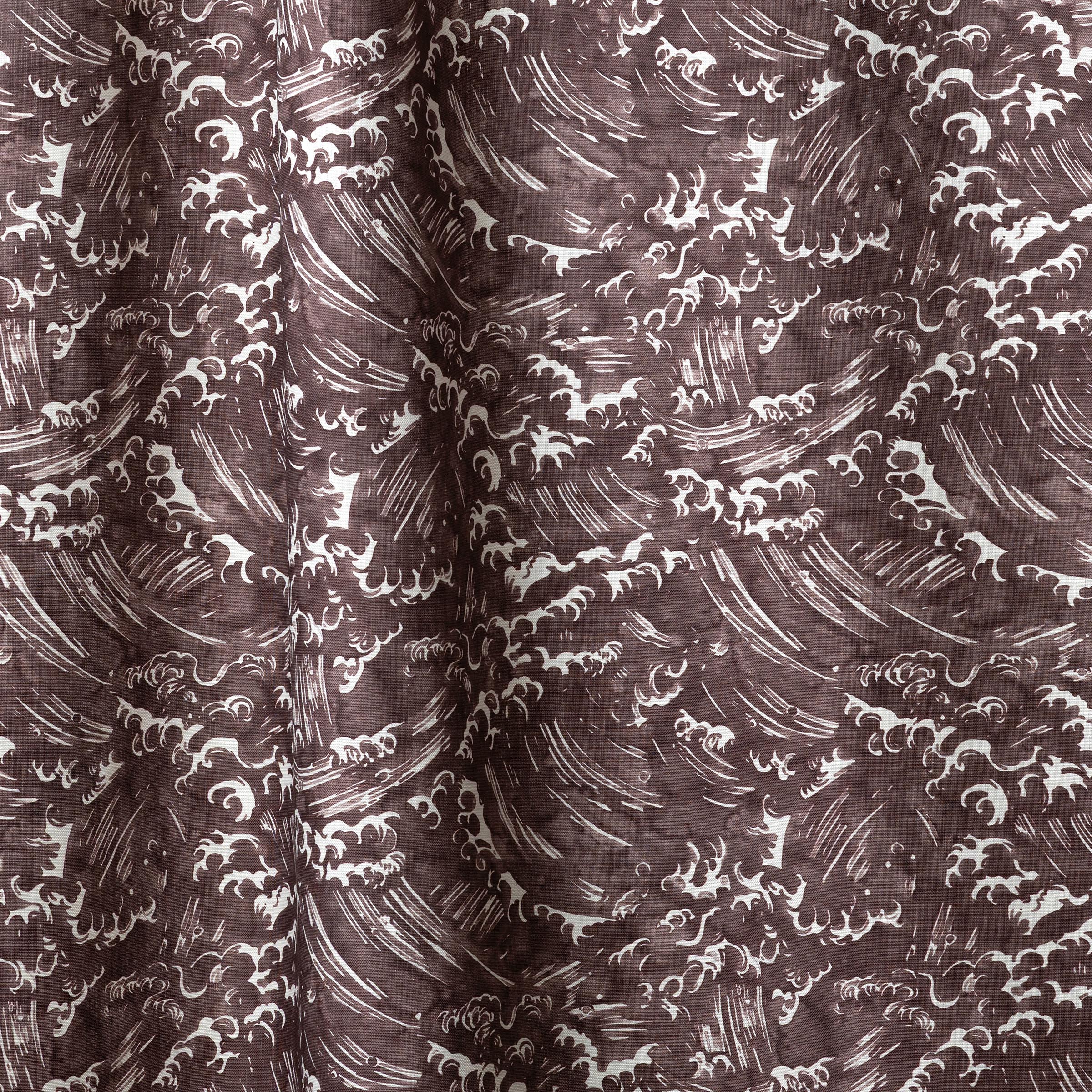 Playful wave print in white on a warm dark grey watercolor field.