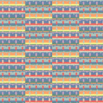Detail of wallpaper in a playful geometric grid print in shades of purple, red, blue and orange.