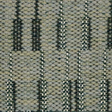 Close-up of a woven rug with a textured stacked stripe design in sage green, forest  green and cream. 