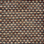 Textured handwoven carpet with a mix of brown, red, cream and blue.
