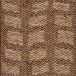 A close-up of a woven wool rug with alternating rectangles in warm beige, tan, and brown tones.