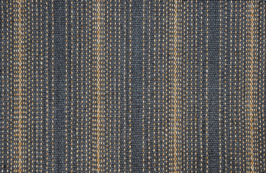 Broadloom carpet swatch in a stripe pattern in a blue yellow design