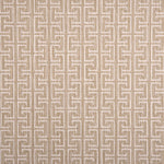 Broadloom carpet with geometric Greek pattern in ivory on tan.