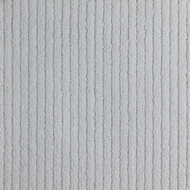  Broadloom carpet in white, with a textural stripe.Broadloom carpet swatch in a textured pattern in a white design