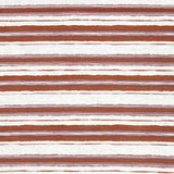 Printed fabric of rust orange and mauve horizontal stripes on a white background