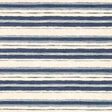 Printed fabric of light and dark blue horizontal stripes on a white background
