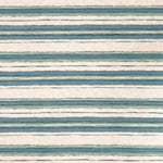Printed fabric of turquoise and cool blue horizontal stripes on a white background