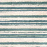 Printed fabric of turquoise and cool blue horizontal stripes on a white background