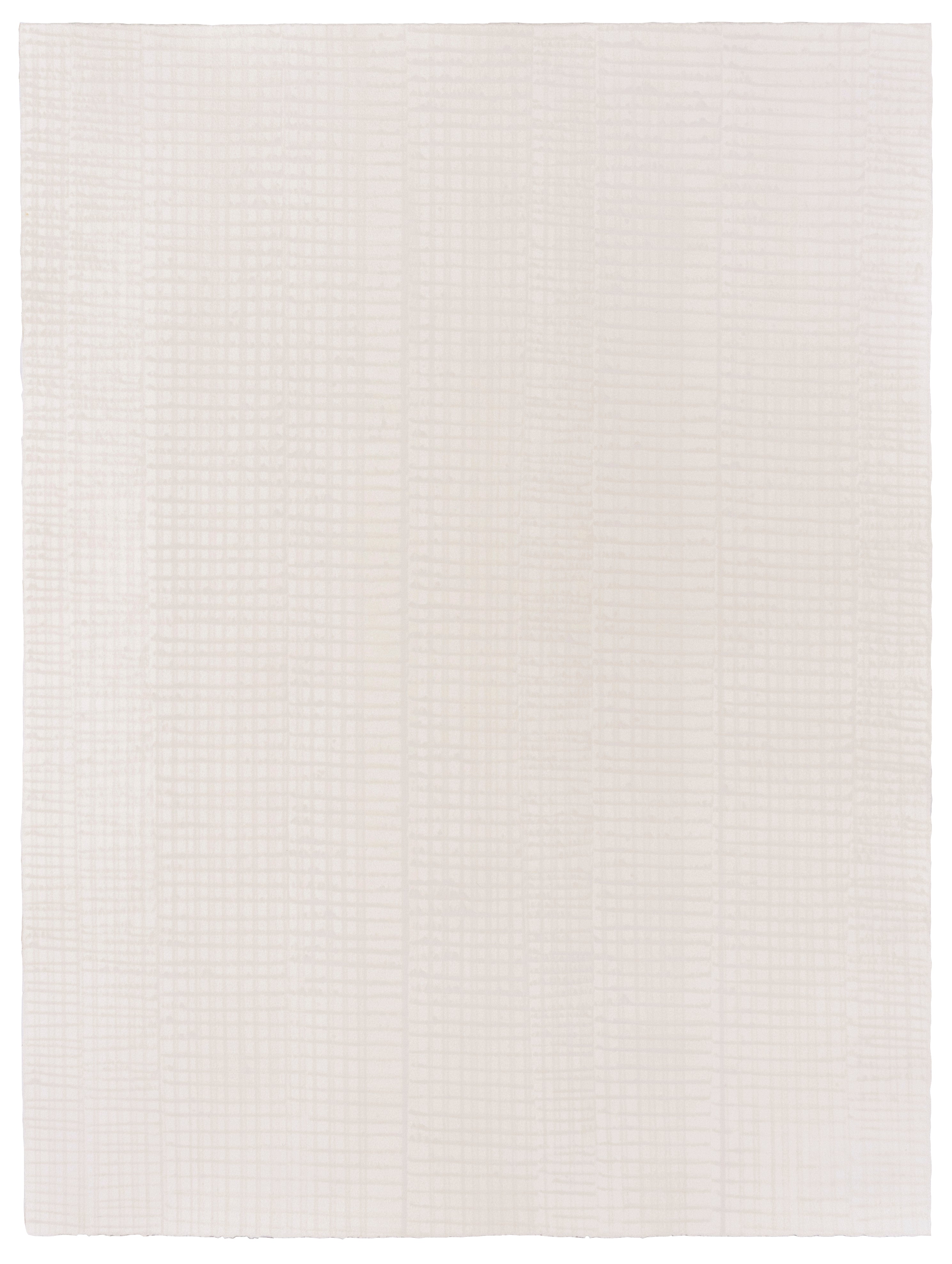 Sheet of hand-painted wallpaper with an irregular grid pattern in beige on a cream field.