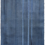 Sheet of hand-painted wallpaper with an irregular grid pattern in charcoal on a navy field.