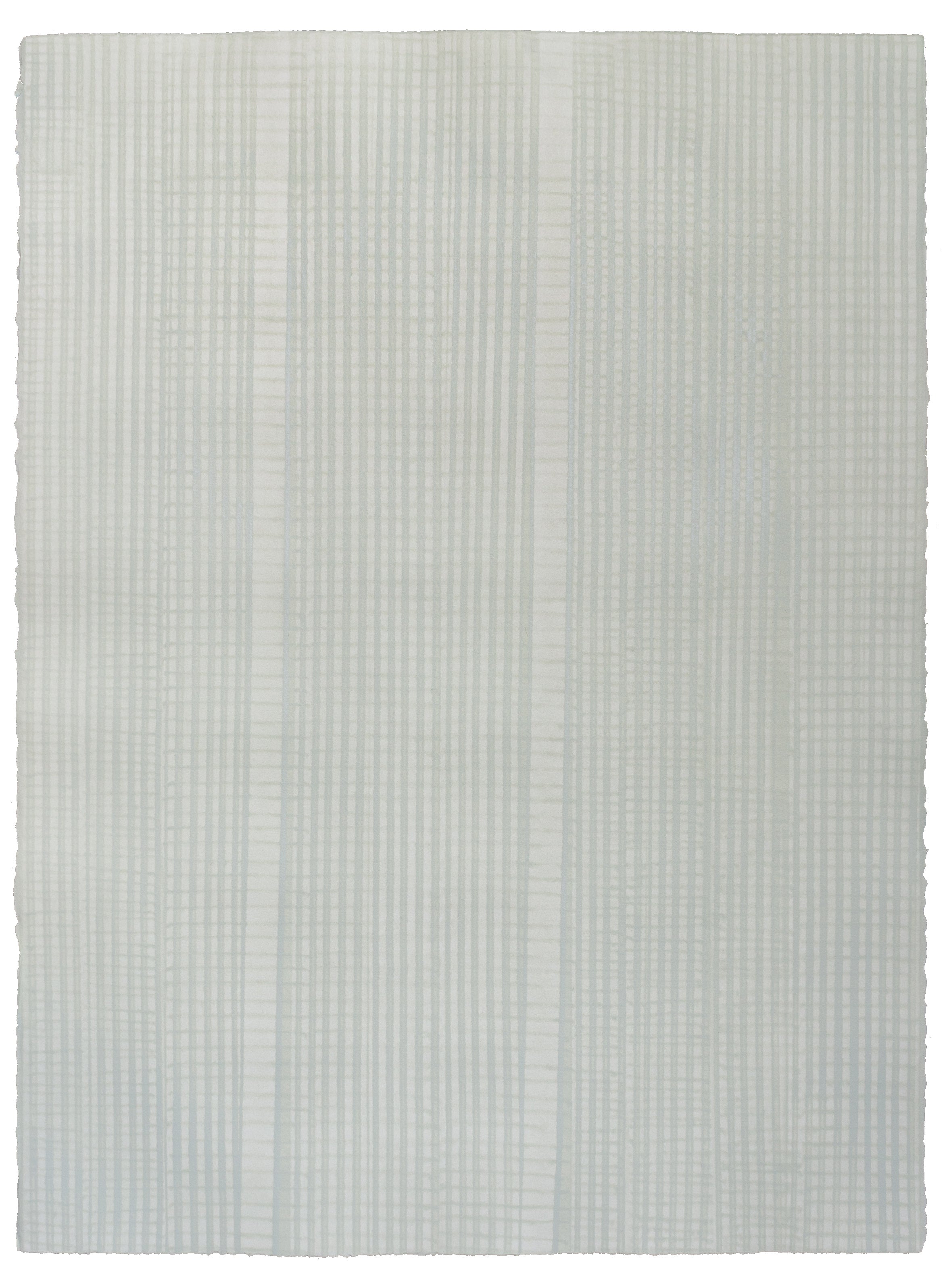 Sheet of hand-painted wallpaper with an irregular grid pattern in light gray on a cream field.