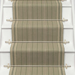 Striped flatweave runner in sage on white staircase 