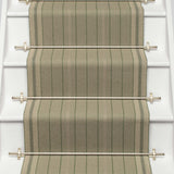 Striped flatweave runner in sage on white staircase 