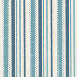 Detail of wallpaper in a playful ticking stripe print in shades of turquoise and navy on a cream field.