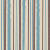 Detail of wallpaper in a playful ticking stripe print in shades of blue and brown on a tan field.