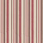 Detail of wallpaper in a playful ticking stripe print in shades of red and brown on a tan field.
