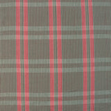 Handwoven fabric detail in a subtle window pane plaid in shades of red, pink, brown and cream. 