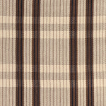Detail of a hand-woven cotton fabric in soft cream in a plaid windowpane patter in cream, brown, navy and tan. 