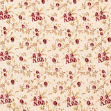 Floral pattern with red flowers and tan leaves on a beige background