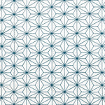Fabric with an embroidered floral lattice print in navy on a cream field.