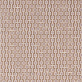 Fabric in a geometric grid print in shades of mauve and tan on a light pink field.