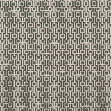 Fabric in a geometric grid print in shades of olive and brown on a tan field.