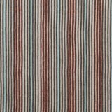 Dimensional embroidered fabric in an irregular stripe pattern in shades of red, blue and cream.