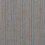 Dimensional embroidered fabric in an irregular stripe pattern in shades of blue, brown, red and yellow.