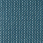 Fabric in an undulating stripe pattern in light blue and white on a navy field.