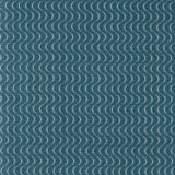 Fabric in an undulating stripe pattern in light blue and white on a navy field.
