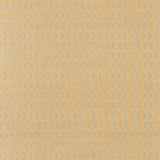 Fabric in an undulating stripe pattern in light blue and white on a mustard field.
