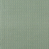 Fabric in an undulating stripe pattern in light green and white on a green field.
