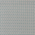 Fabric in a linear geometric print in shades of blue and red on a light gray field.