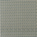 Fabric in a linear geometric print in shades of green, navy and yellow on a tan field.