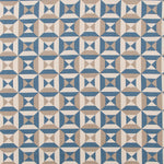 Fabric in a geometric grid print in cream, tan and navy.