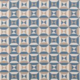 Fabric in a geometric grid print in cream, tan and navy.