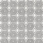 Fabric with a playful embroidered geometric grid print in black on a white field.