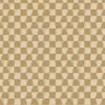 Detail of printed wallpaper in a watercolor ikat-inspired checkerboard pattern in tonal shades of muted ochre.