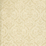 Detail of wallpaper in a botanical damask print in shades of cream.
