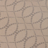 Detail of a wallpaper in a playful floral lattice print in tan and navy on a taupe field.