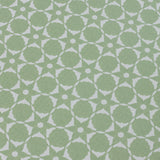 Wallpaper detail in a floral lattice print in  jade green on a cream field.