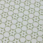 Wallpaper detail in a floral lattice print in  cream on a jade green field.
