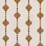 Stripe in a stacked diamond design in pink and ochre with purple accents.
