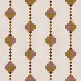 Stripe in a stacked diamond design in pink and ochre with purple accents.