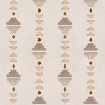 Geometric stair step pattern in blush, taupe, grey, olive and brown on a cream field.