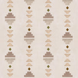 Geometric stair step pattern in blush, taupe, grey, olive and brown on a cream field.