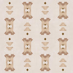 Geometric stair step pattern in brown and tan on a cream field.