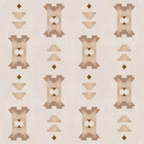 Geometric stair step pattern in brown and tan on a cream field.