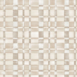 Detail of fabric in a large-scale checked pattern in shades of cream and tan.