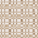 Detail of wallpaper in a large-scale checked pattern in shades of brown and white.
